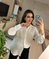 Kadın Beyaz Salaş Dokulu Gömlek