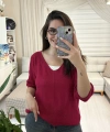 Kadın Fuşya Salaş Merserize Triko Bluz
