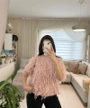 Pembe Saçaklı Kadın Triko