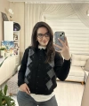 Siyah Ekose Desenli Triko Hırka
