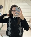 Siyah Ekose Desenli Triko Hırka