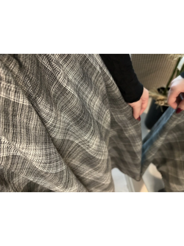 Füme Ekose Desenli Kloş Midi Etek