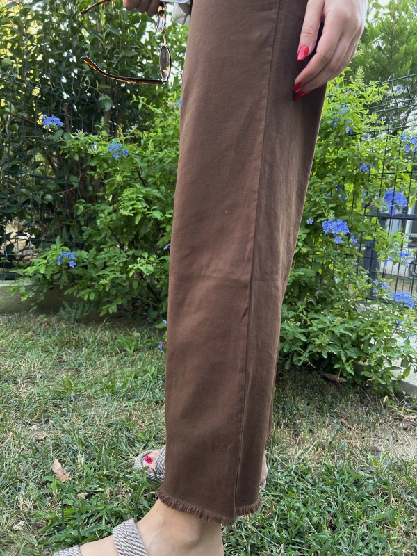 Kadın Kahverengi Püskül Paça Pantolon
