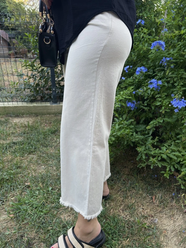 Kadın Taş Renk Püskül Paça Pantolon