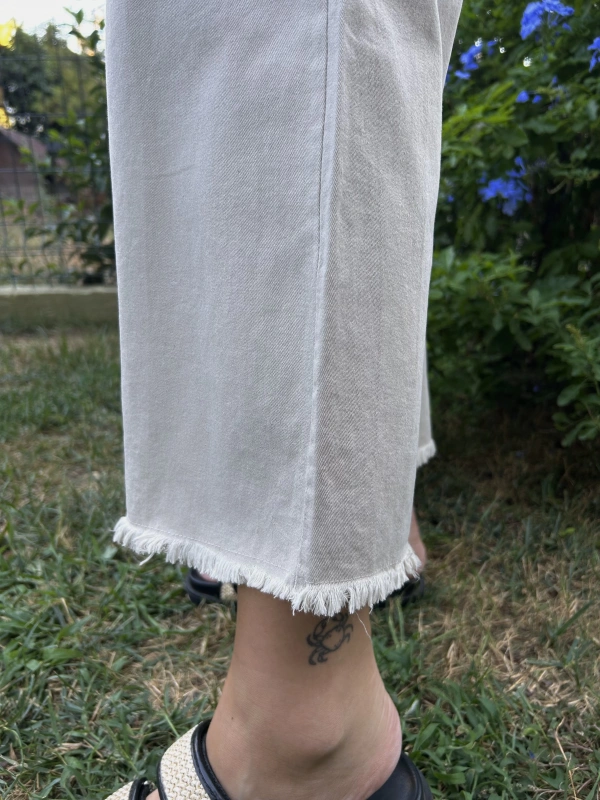 Kadın Taş Renk Püskül Paça Pantolon