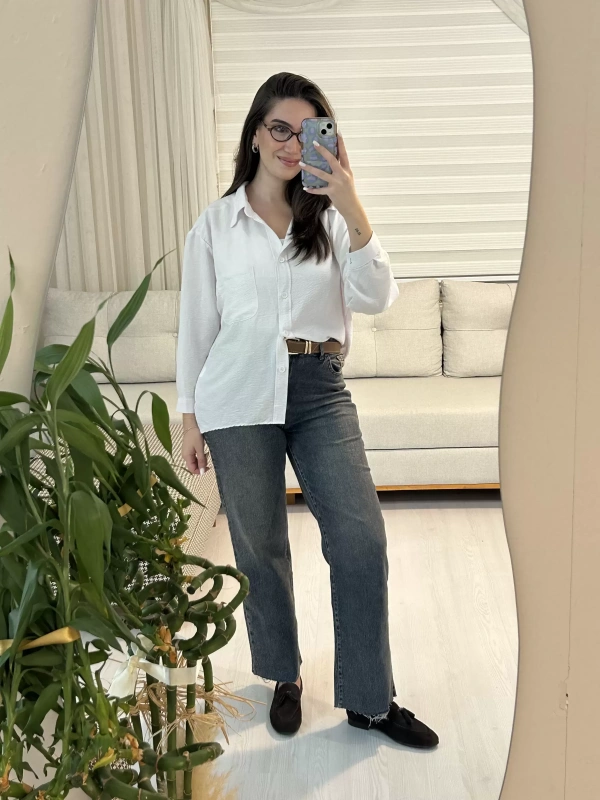 Kemerli Yüksek Bel Jean Pantolon