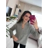 Yarım V Yaka Balık Sırtı Desenli Gri Triko Kazak