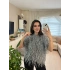 Gri Saçaklı Triko Bluz