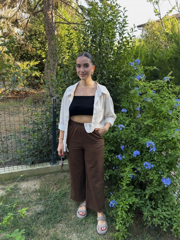 Kadın Kahverengi Püskül Paça Pantolon