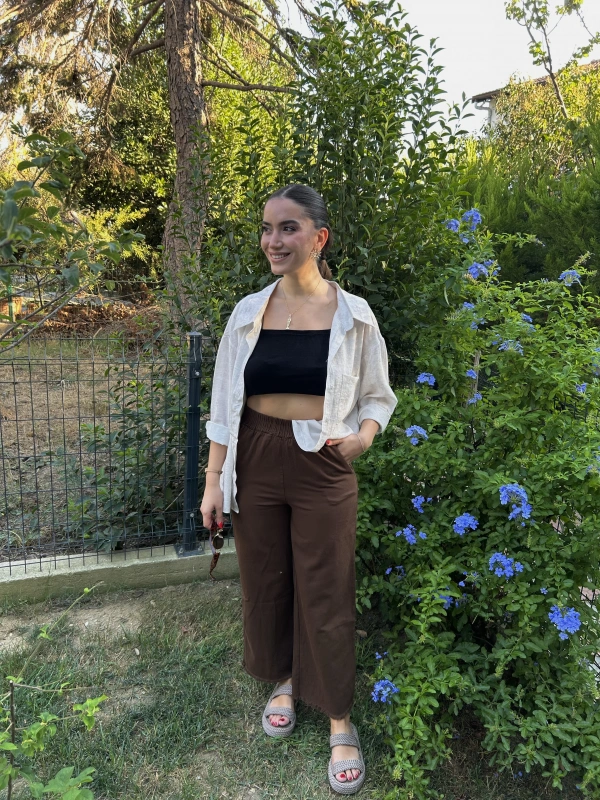 Kadın Kahverengi Püskül Paça Pantolon