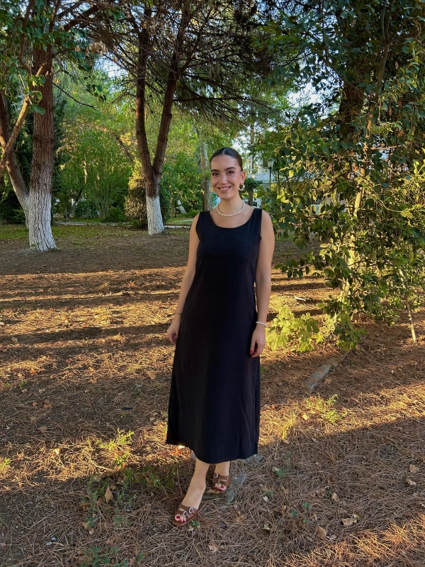 Kadın Siyah Midi Elbise