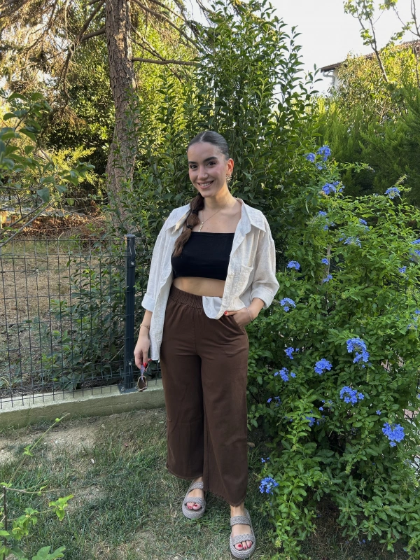 Kadın Ekru Salaş Keten Gömlek