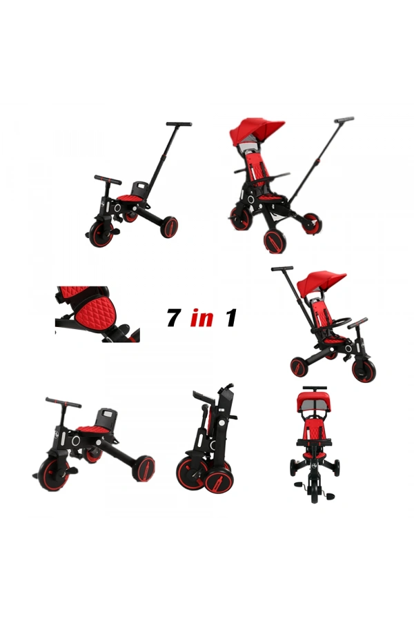 Maxi Taxi Easy Trike Ebeveyn Kontrollü Katlanabilir Bisiklet Kırmızı