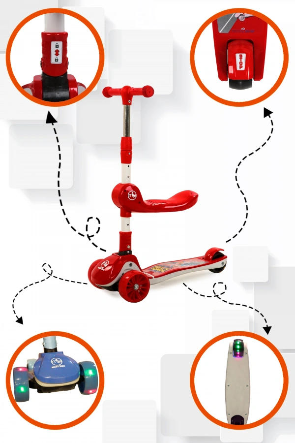 Zoomy Oturaklı  Işıklı Katlanabilir Scooter