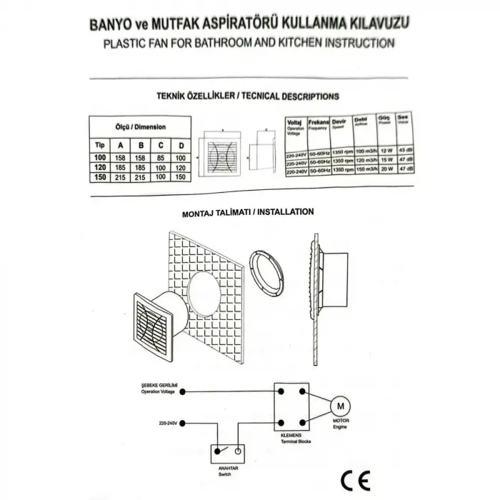Far 100lük Banyo Aspiratörü 12W