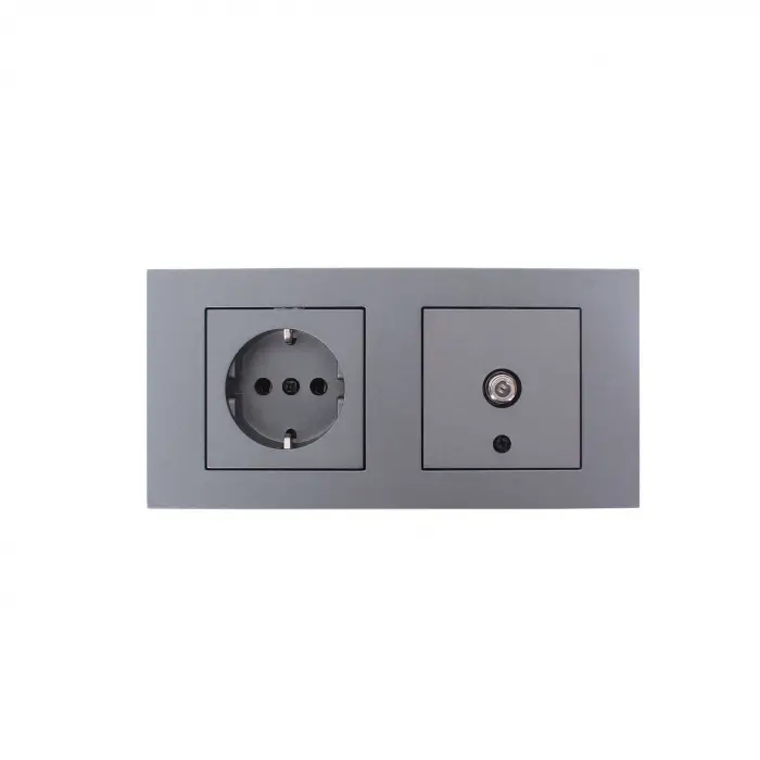 Ovivo Grano Füme 2li Set Topraklı Priz + Uydu (Tv) Prizi