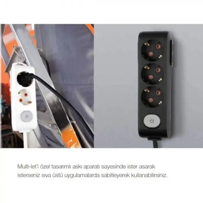 Viko Multi-Let 3lü Grup Priz Topraklı Çocuk Korumalı 2 Metre Siyah