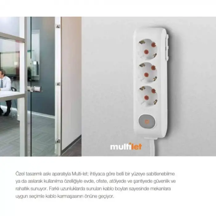 Viko Multi-Let 3lü Grup Priz Topraklı Çocuk Korumalı 5 Metre Siyah