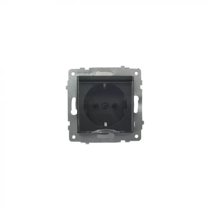 Ovivo Grano Siyah Kapaklı Topraklı Priz (Çerçevesiz)