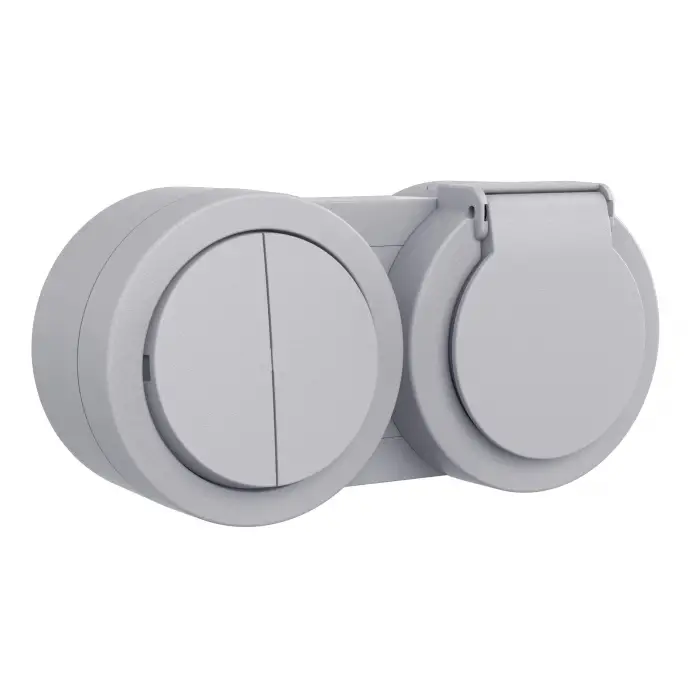 Ovivo Xone Sıva Üstü Komütatör + Kapaklı Topraklı Priz  Gri