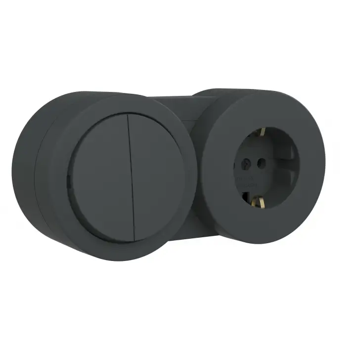 Ovivo Xone Antrasit Sıva Üstü İkili Set Komütatör + Topraklı Priz