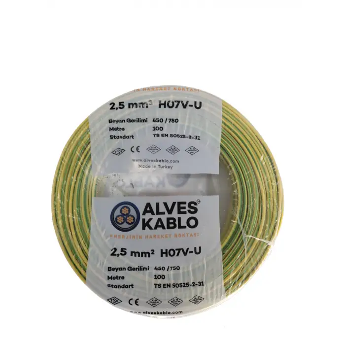 Alves 2.5 Nya Sarı Yeşil Kablo 100 Metre