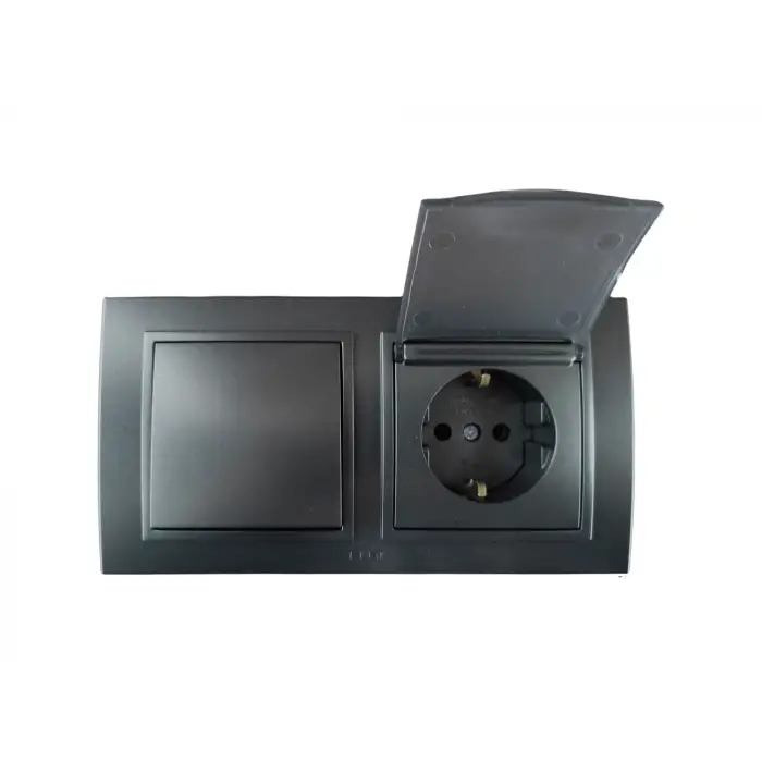 Elbi Zena Füme İkili Set Anahtar + Kapaklı Topraklı Priz