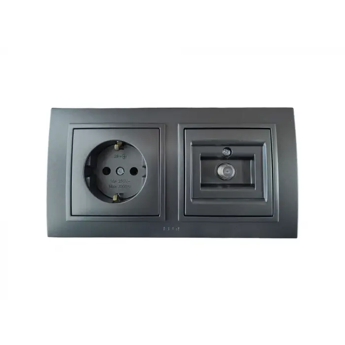 Elbi Zena Füme İkili Set Topraklı Priz + Uydu Tv Prizi