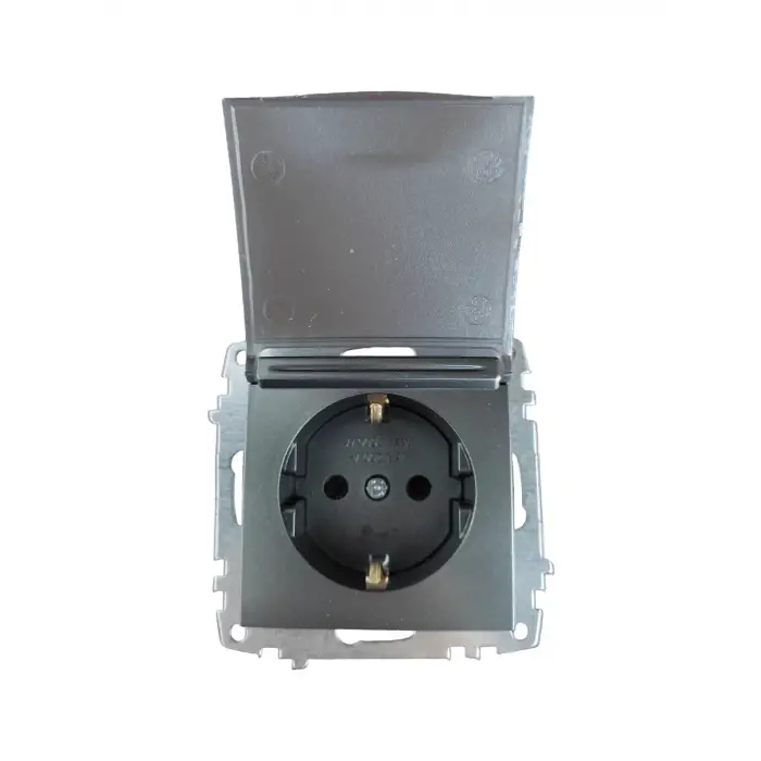 Elbi Zena Füme Kapaklı Topraklı Priz Çerçevesiz