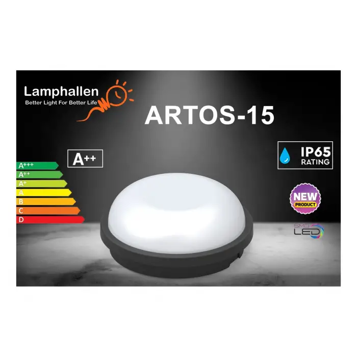 Horoz Artos 15w Siyah Kasa Nemliyer Armatür Beyaz Işık 400-012-127