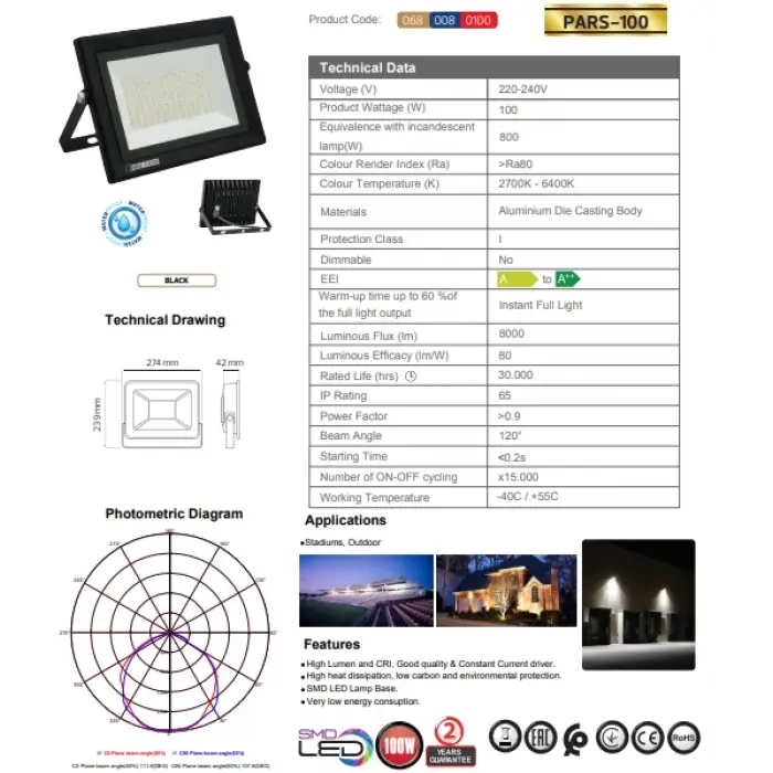 Horoz Pars 100w 6400K Beyaz Işık Smd Led Projektör