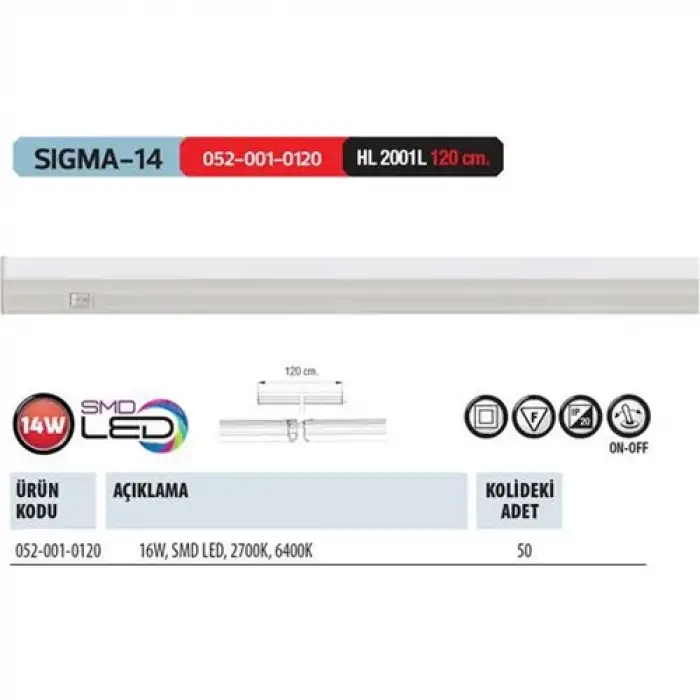 Horoz Sigma-14 120cm 14w Led Bant Armatür Beyaz Işık