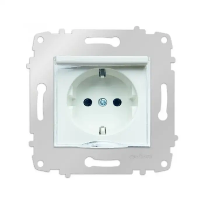 Ovivo Grano Beyaz Kapaklı Topraklı Priz (Çerçevesiz)