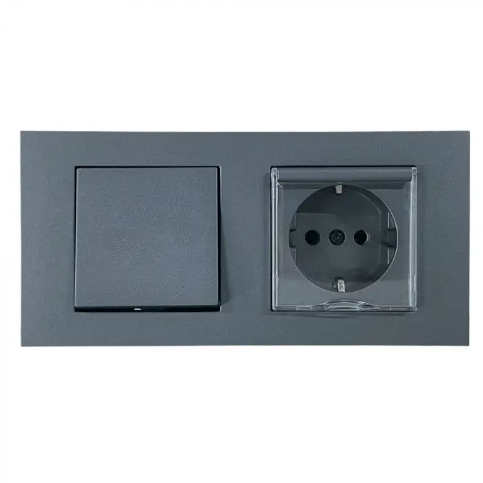 Ovivo Grano Füme İkili Set Anahtar + Kapaklı Priz