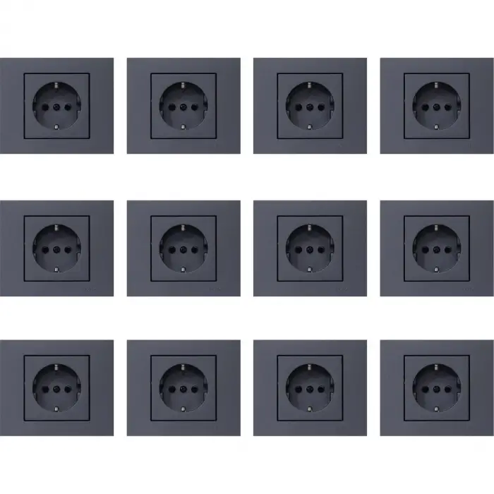 Ovivo Grano Füme Topraklı Priz Çerçeveli 12 ADET