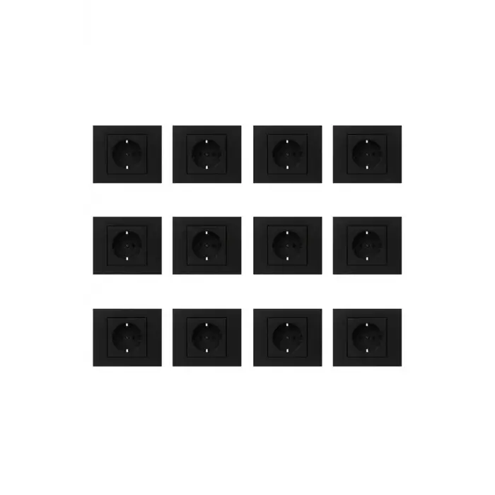 OVİVO Seldur Grano Siyah Topraklı Priz 12 Adet Çerçeve