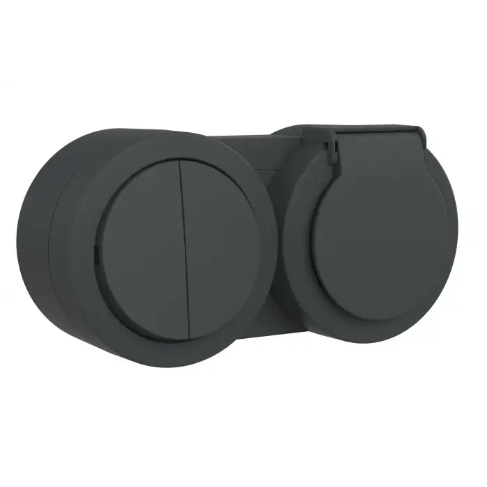 Ovivo Xone Antrasit Sıva Üstü İkili Set Komütatör + Kapaklı Topraklı Priz