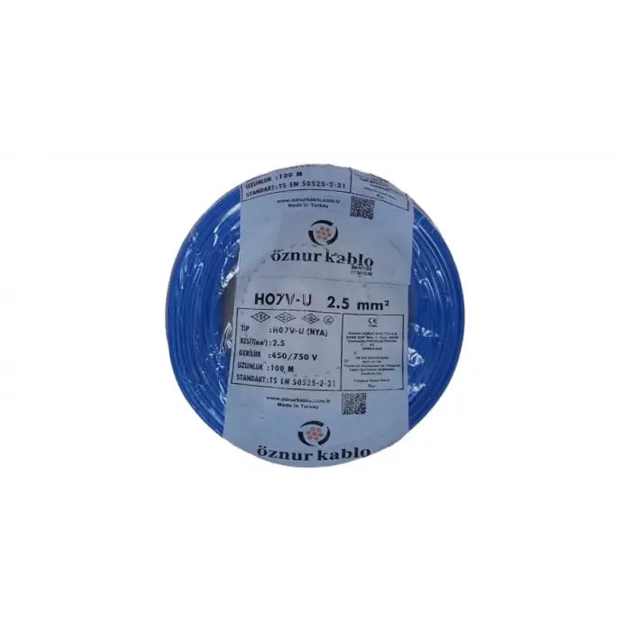 öznur 2,5 Mm Nya Kablo Tek Damar Mavi 100 Metre