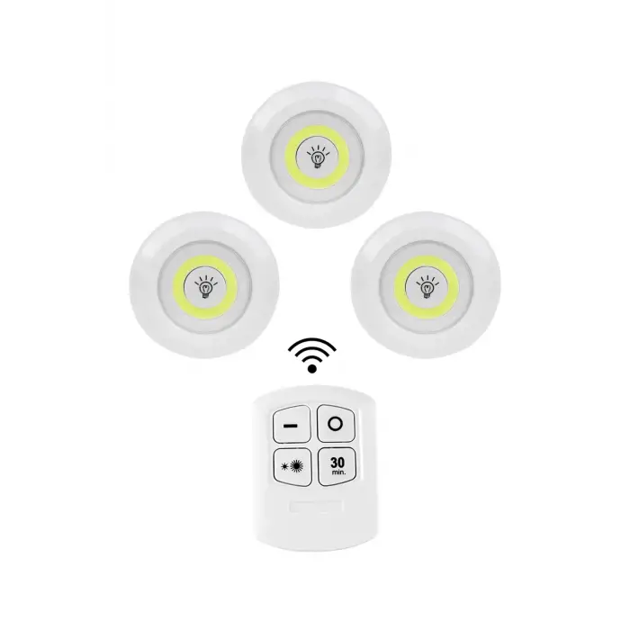 Uzaktan Kumandalı Yapışkanlı Kablosuz Pilli 3lü Spot Lamba Beyaz Işıklı Mutfak Dolap Altı Işığı KKS103