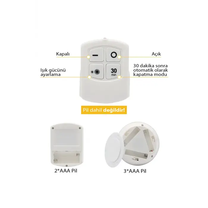 Uzaktan Kumandalı Yapışkanlı Kablosuz Pilli Tekli Spot Lamba Beyaz Işıklı Mutfak Dolap Altı Işığı KKS104