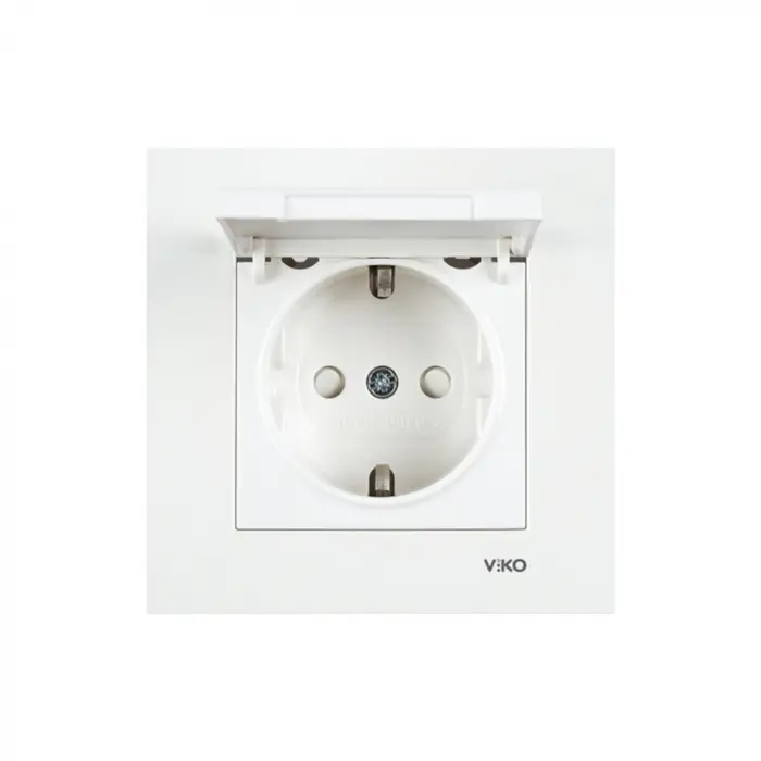 Viko Karre Beyaz Kapaklı Çocuk Korumalı Priz Çerçeve Dahil