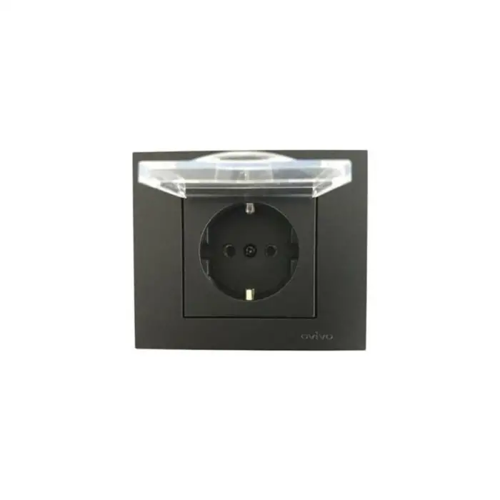 OVİVO Grano Metalik Siyah Kapaklı Topraklı Priz