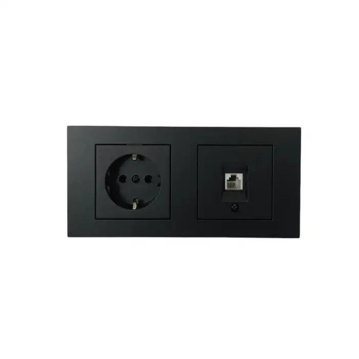 Ovivo Grano Siyah 2li Set Topraklı Priz + Nümeris (Telefon) Prizi