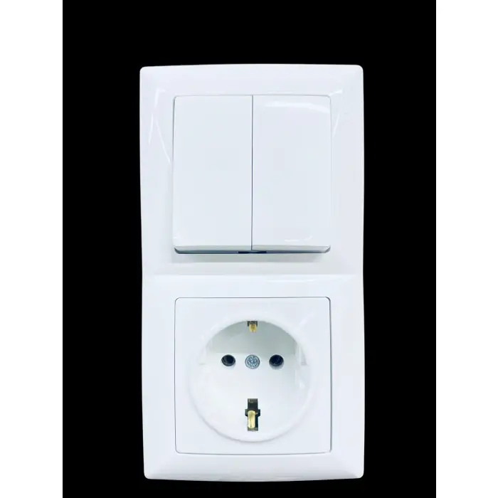 Günsan Visage Beyaz Dikey 2li Set Topraklı Priz + Komütatör