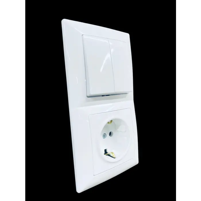 Günsan Visage Beyaz Dikey 2li Set Topraklı Priz + Komütatör