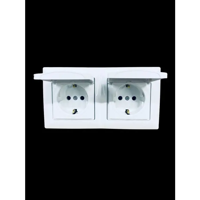 Günsan Visage Beyaz Yatay 2li Set Kapaklı Topraklı Priz + Kapaklı Topraklı Priz