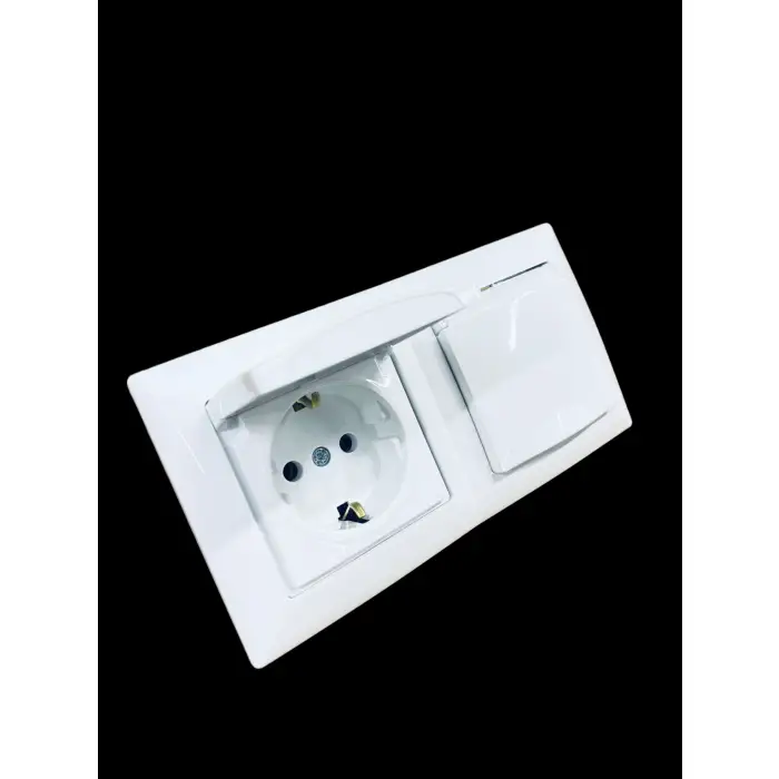 Günsan Visage Beyaz Yatay 2li Set Kapaklı Topraklı Priz + Kapaklı Topraklı Priz