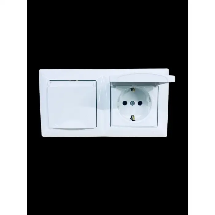 Günsan Visage Beyaz Yatay 2li Set Kapaklı Topraklı Priz + Kapaklı Topraklı Priz