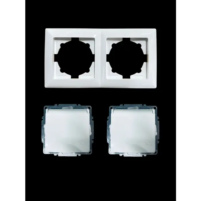 Günsan Visage Beyaz Yatay 2li Set Kapaklı Topraklı Priz + Kapaklı Topraklı Priz