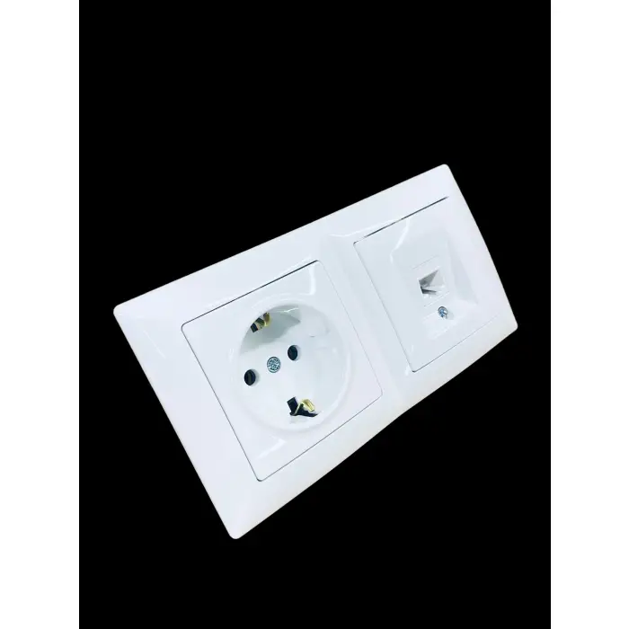 Günsan Visage Beyaz Yatay 2li Set Topraklı Priz + Cat6 Data Prizi